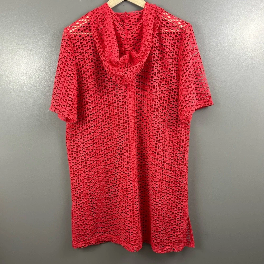 Cover Me Swim Hooded Mesh Zip Up Pink Swim Cover Size Medium - Picture 6 of 9